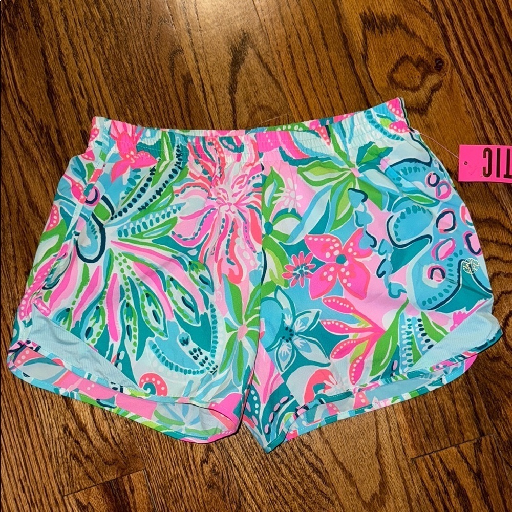 Lilly Pulitzer luxletic ocean Trail short turquoise oasis golden hour XXS NWT - Picture 2 of 8